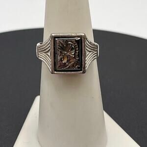 Sarah Coventry Vintage Silver Carved Hematite Roman Soldier Centurion Adj Ring 7